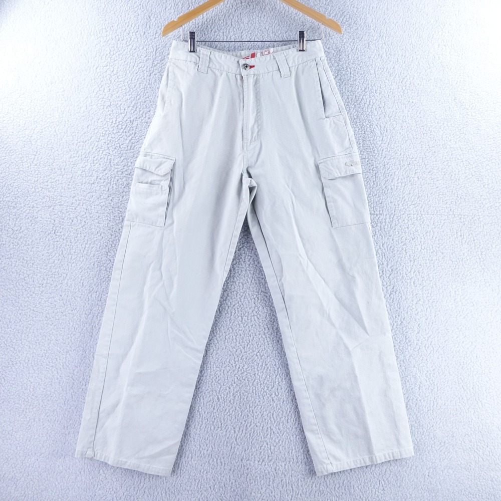 Salty Mens Baggy Y2K Cargo Pants Stone Gray Cotton Twill Straight Leg Size 31x30